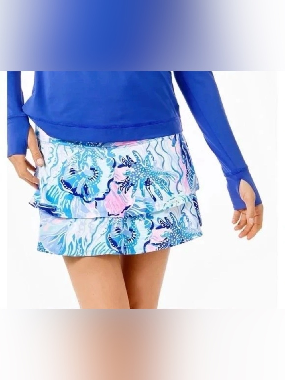 Lilly Pulitzer Adlai Luxletic Shade Seekers Beach Floral Tiered Mini Skort Large